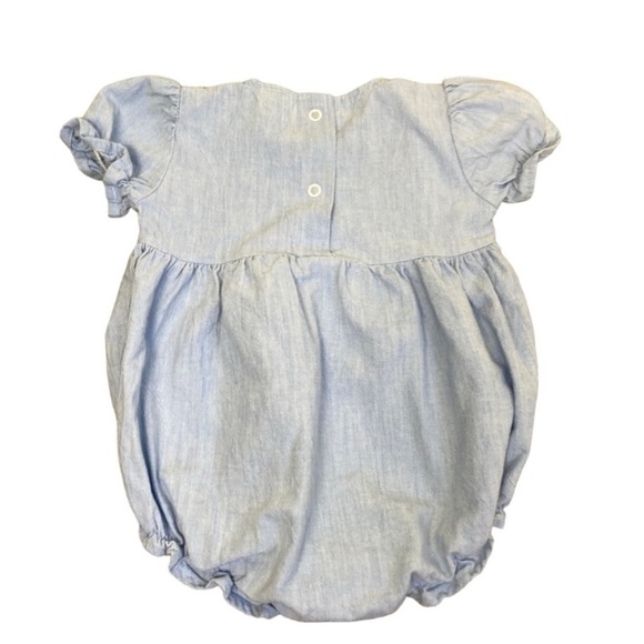 Vintage Buster Brown Chambray Bubble Romper Rosebud Accents Light Blue Sz 6-9 mo - Picture 10 of 15